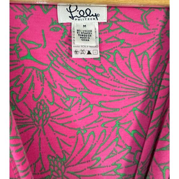 Lilly Pulitzer Danni Floral Jersey Dress Pink Green 3/4 Sleeve Size M - Picture 6 of 9